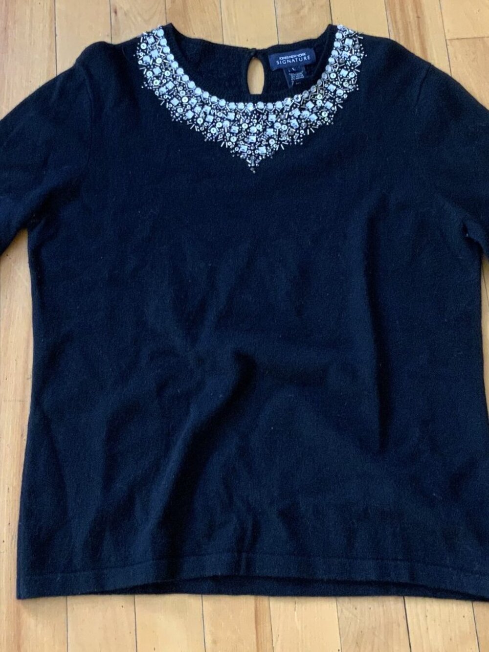 Jones New York Signature Embellished Crewneck Sweater. Large
